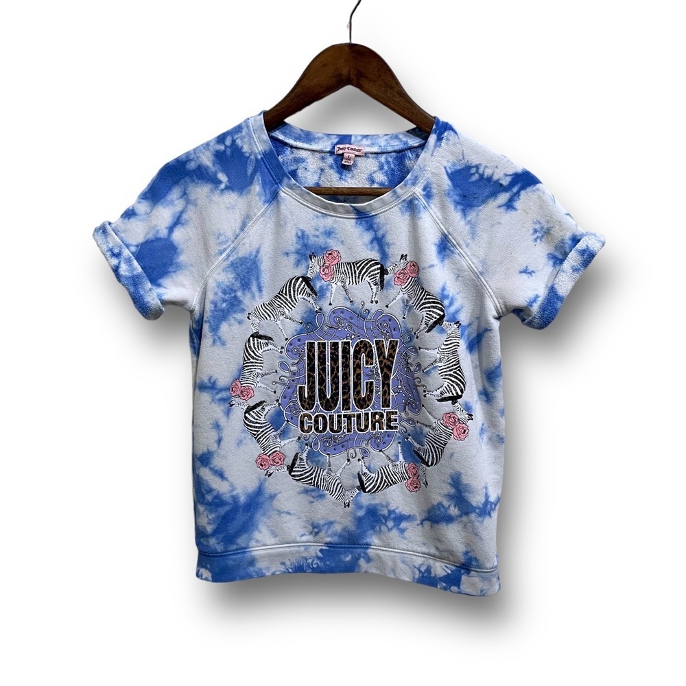 Juicy Couture Girl's Blue / White Tie Dye Short Sleeve Shirt Large (14) 17x20.5
